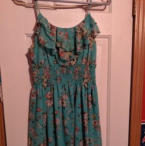 Turquoise silky flower dress
